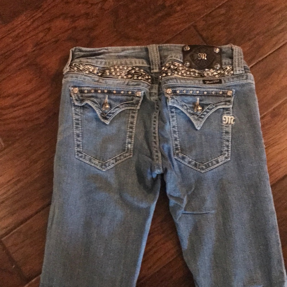 Miss Me boot cut medium wash jeans with black band